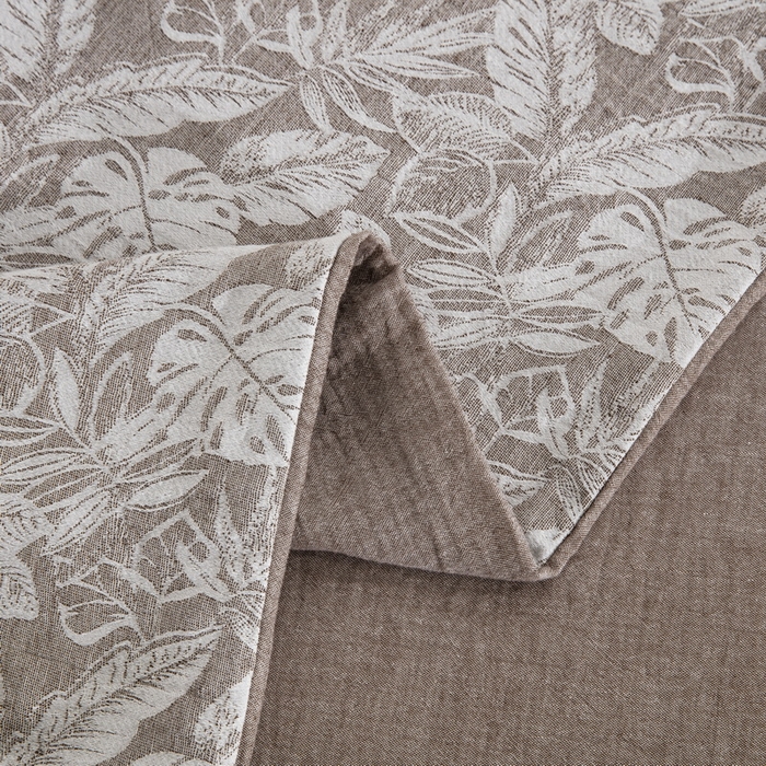 91家纺网 家纺一手货源 找家纺 鲁爱家纺供货 2025新款AB版棉麻工艺款四件套 龟背竹-咖