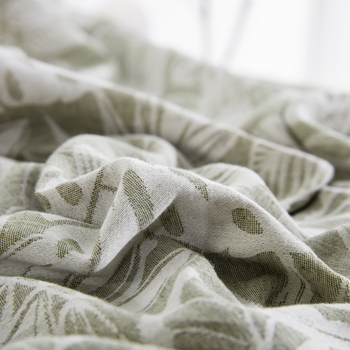 91家纺网 家纺一手货源 找家纺 鲁爱家纺供货 2025新款AB版棉麻工艺款四件套 普拉斯龟背竹-绿