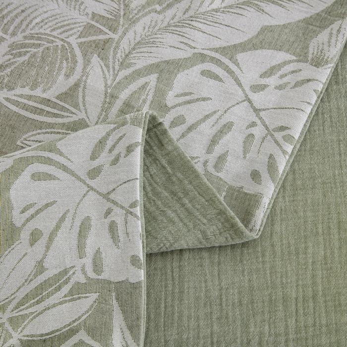 91家纺网 家纺一手货源 找家纺 鲁爱家纺供货 2025新款AB版棉麻工艺款四件套 普拉斯龟背竹-绿