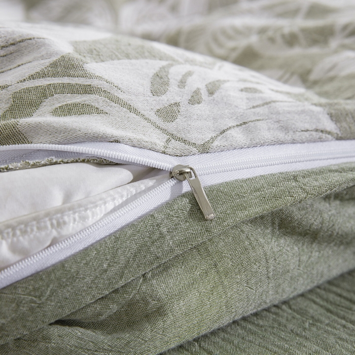 91家纺网 家纺一手货源 找家纺 鲁爱家纺供货 2025新款AB版棉麻工艺款四件套 普拉斯龟背竹-绿