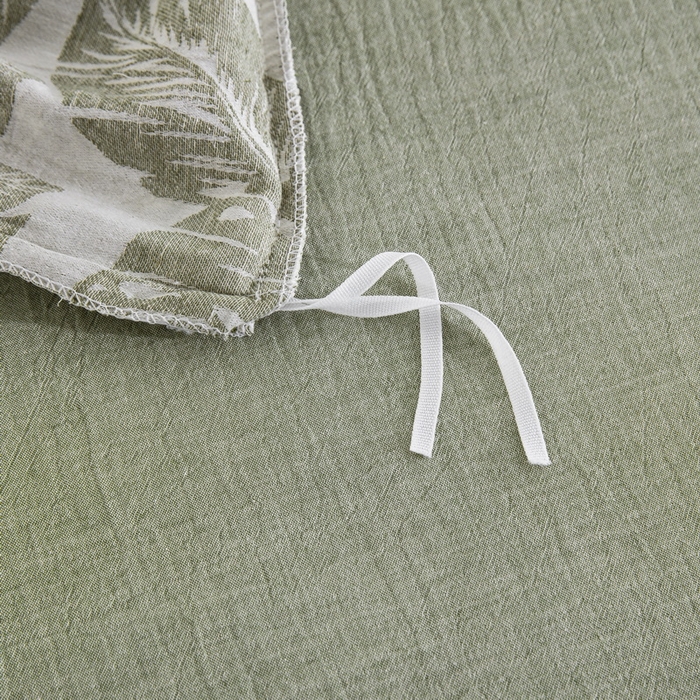 91家纺网 家纺一手货源 找家纺 鲁爱家纺供货 2025新款AB版棉麻工艺款四件套 普拉斯龟背竹-绿