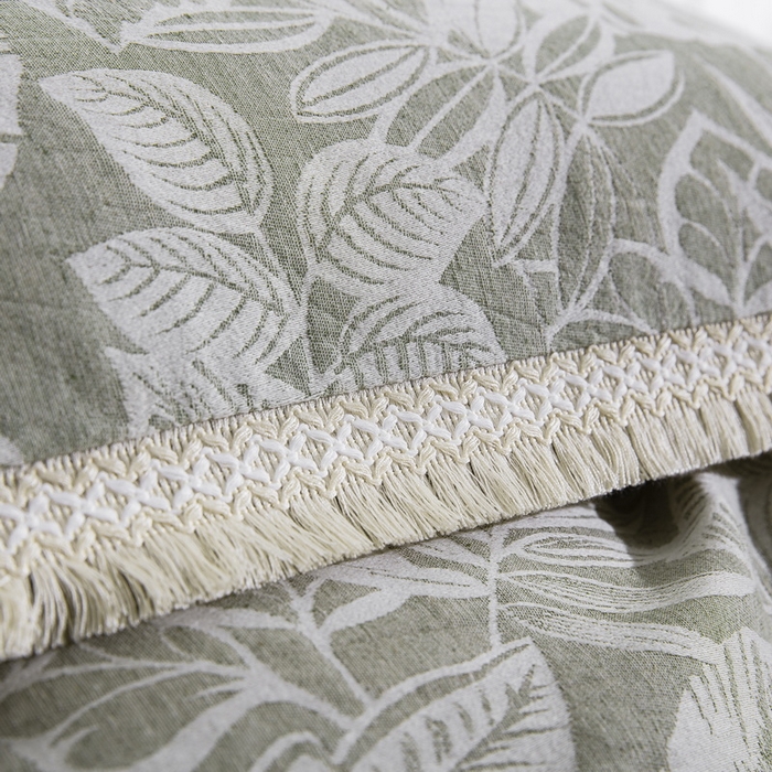 91家纺网 家纺一手货源 找家纺 鲁爱家纺供货 2025新款AB版棉麻工艺款四件套 普拉斯龟背竹-绿