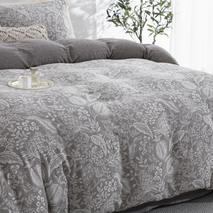 91家纺网 家纺一手货源 找家纺 鲁爱家纺供货 2025新款AB版棉麻工艺款四件套 时来运转-灰