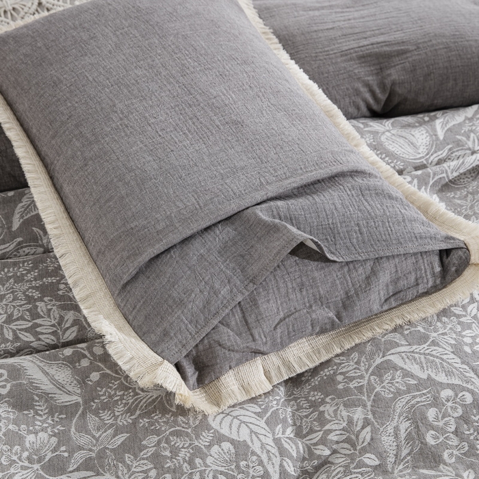 91家纺网 家纺一手货源 找家纺 鲁爱家纺供货 2025新款AB版棉麻工艺款四件套 时来运转-灰