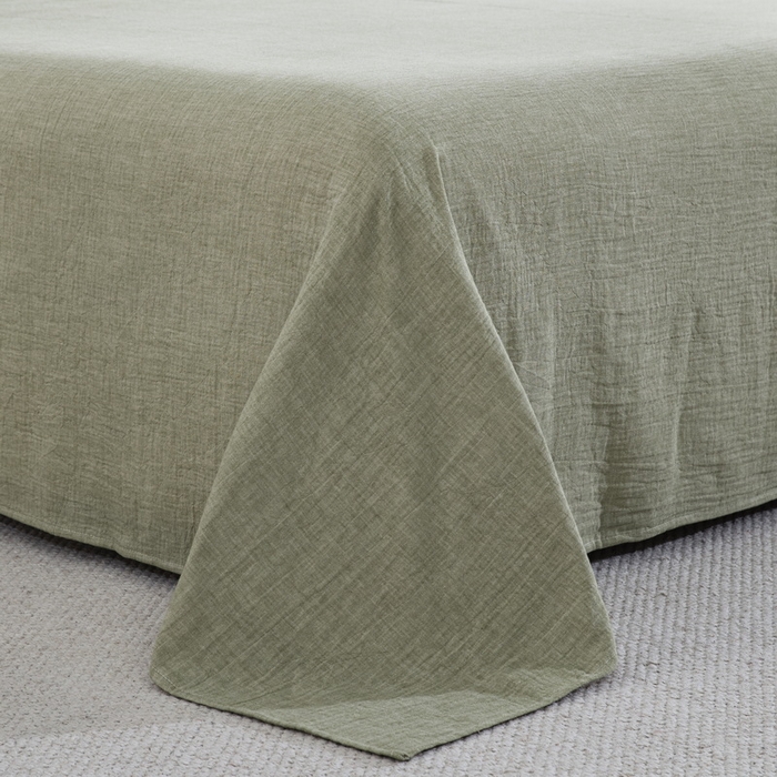 91家纺网 家纺一手货源 找家纺 鲁爱家纺供货 2025新款AB版棉麻工艺款四件套 玉树-灰绿