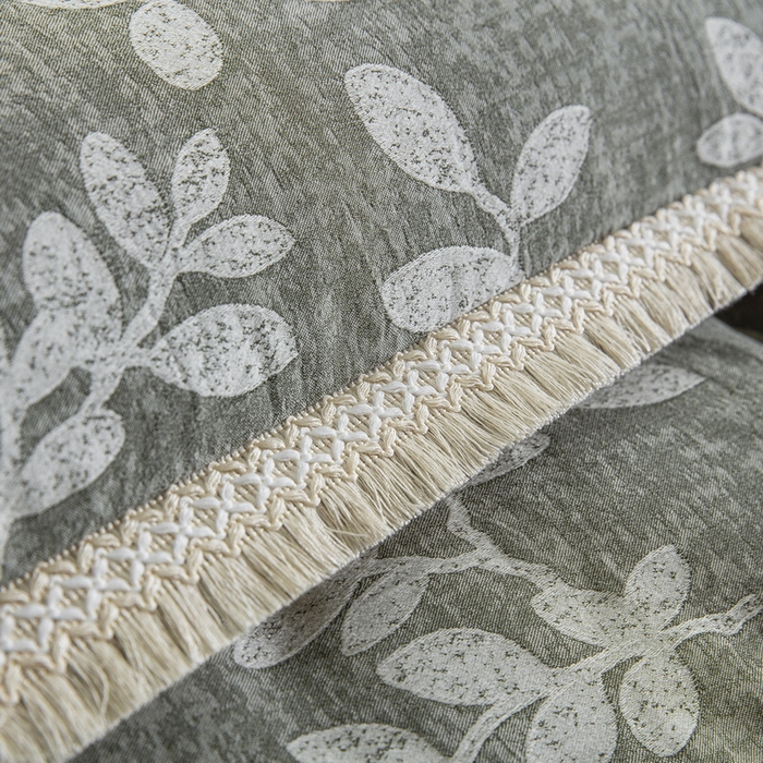 91家纺网 家纺一手货源 找家纺 鲁爱家纺供货 2025新款AB版棉麻工艺款四件套 玉树-灰绿