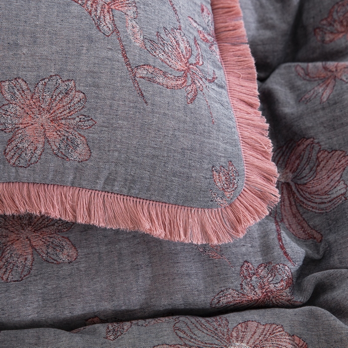 91家纺网 家纺一手货源 找家纺 鲁爱家纺供货 2025新款简易款双层纱四件套（纯跑量） 岁月如歌-粉灰