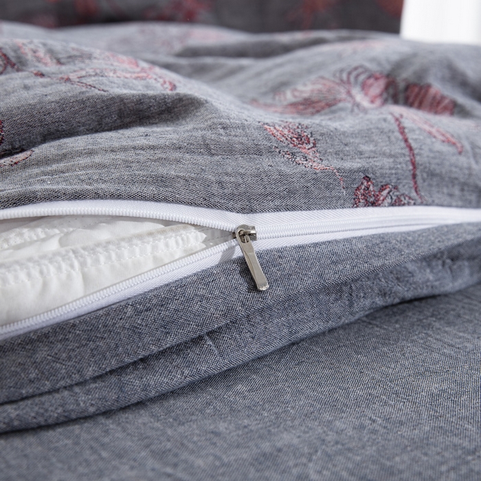 91家纺网 家纺一手货源 找家纺 鲁爱家纺供货 2025新款简易款双层纱四件套（纯跑量） 岁月如歌-粉灰