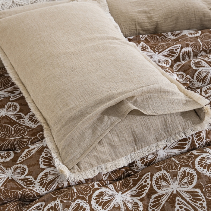 91家纺网 家纺一手货源 找家纺 鲁爱家纺供货 2025新款简易款双层纱四件套（纯跑量） 蝴蝶醉-咖