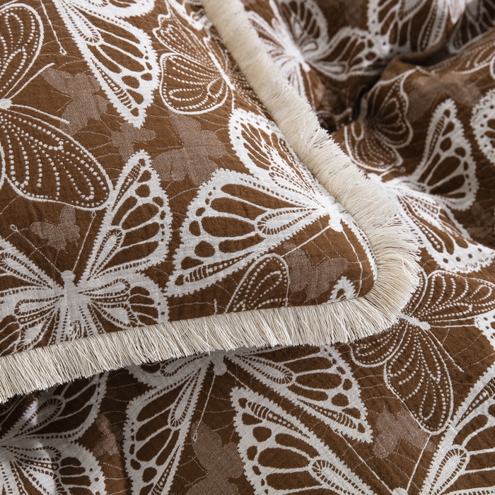 91家纺网 家纺一手货源 找家纺 鲁爱家纺供货 2025新款简易款双层纱四件套（纯跑量） 蝴蝶醉-咖