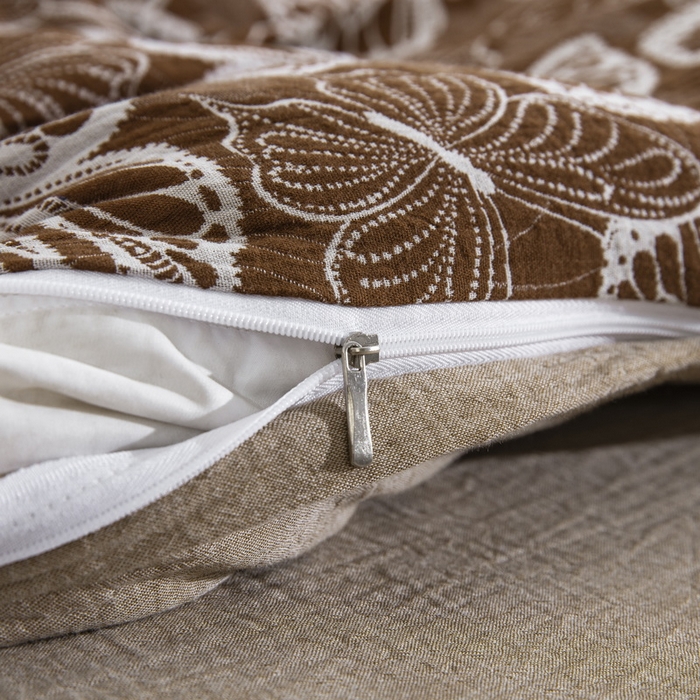 91家纺网 家纺一手货源 找家纺 鲁爱家纺供货 2025新款简易款双层纱四件套（纯跑量） 蝴蝶醉-咖