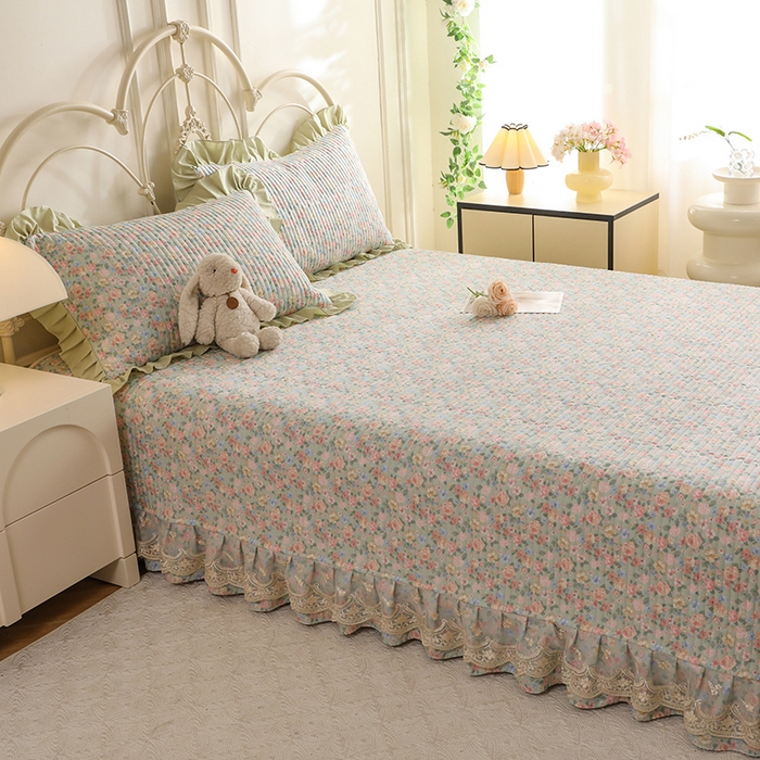 91家纺网 家纺一手货源 找家纺 美达家纺 2025新款全棉防滑榻榻米床护垫 柏林梦境-绿