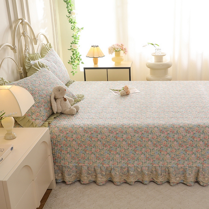 91家纺网 家纺一手货源 找家纺 美达家纺 2025新款全棉防滑榻榻米床护垫 柏林梦境-绿