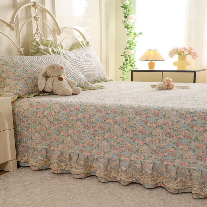 91家纺网 家纺一手货源 找家纺 美达家纺 2025新款全棉防滑榻榻米床护垫 柏林梦境-绿