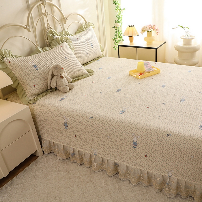 91家纺网 家纺一手货源 找家纺 美达家纺 2025新款全棉防滑榻榻米床护垫 奶呼兔兔-米