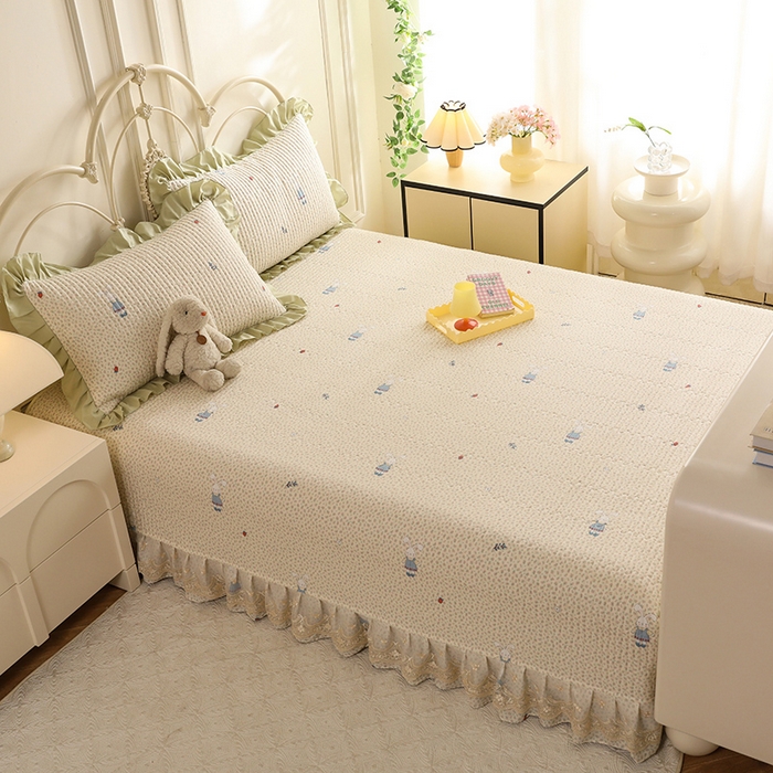 91家纺网 家纺一手货源 找家纺 美达家纺 2025新款全棉防滑榻榻米床护垫 奶呼兔兔-米