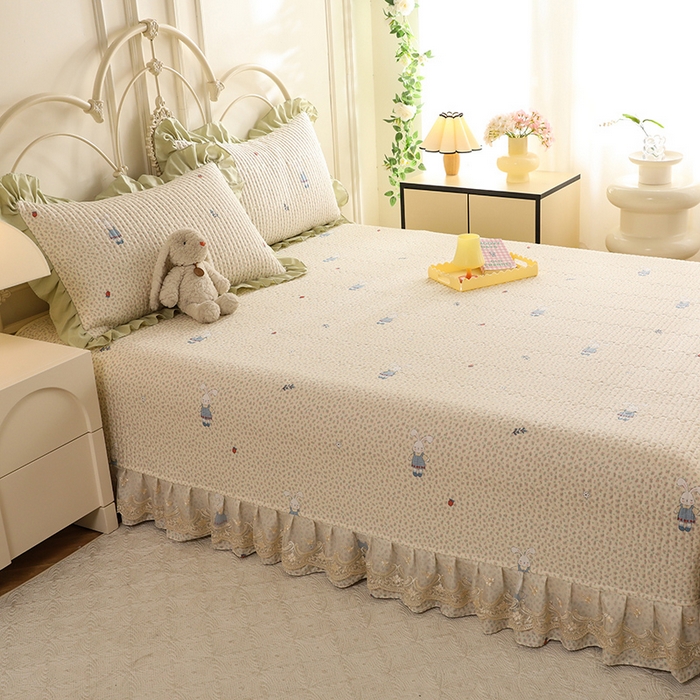 91家纺网 家纺一手货源 找家纺 美达家纺 2025新款全棉防滑榻榻米床护垫 奶呼兔兔-米