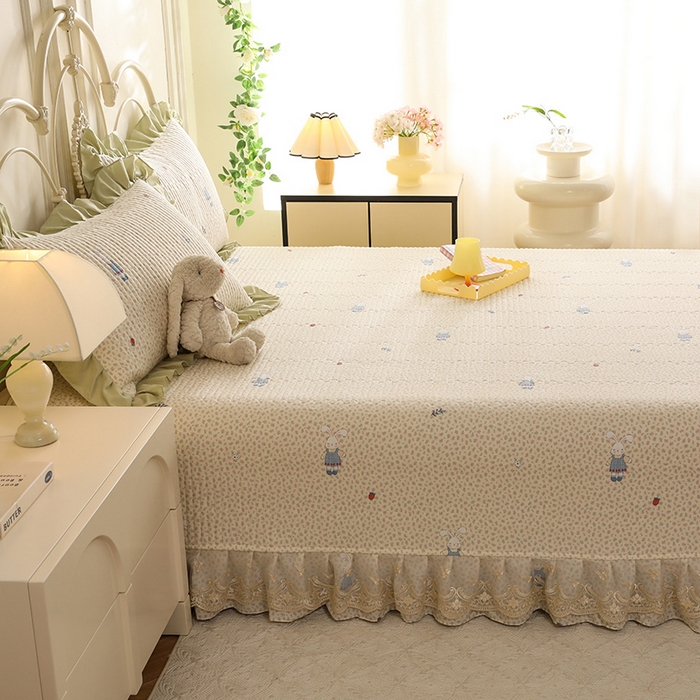 91家纺网 家纺一手货源 找家纺 美达家纺 2025新款全棉防滑榻榻米床护垫 奶呼兔兔-米