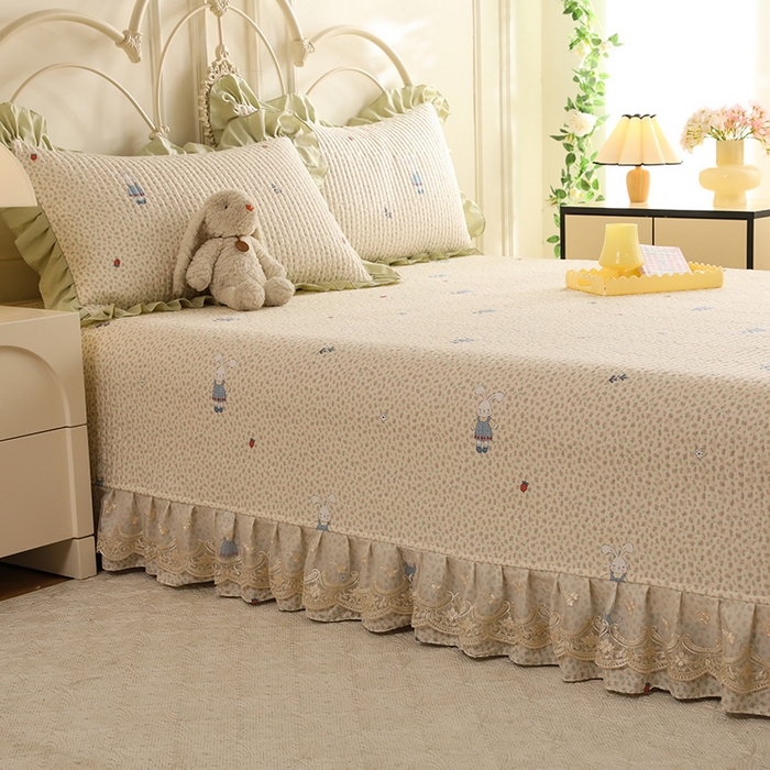 91家纺网 家纺一手货源 找家纺 美达家纺 2025新款全棉防滑榻榻米床护垫 奶呼兔兔-米