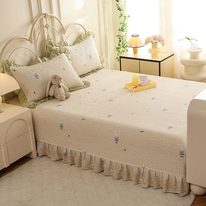 91家纺网 家纺一手货源 找家纺 美达家纺 2025新款全棉防滑榻榻米床护垫 奶呼兔兔-米