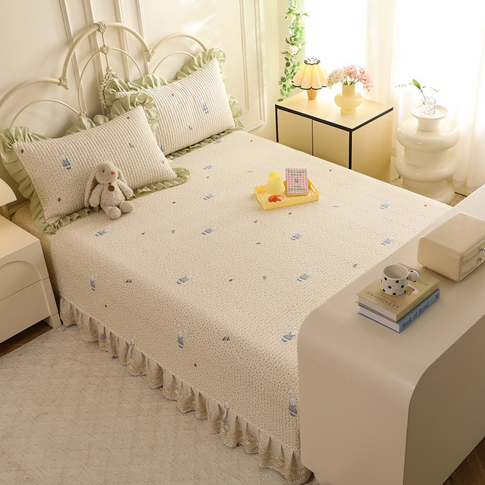 91家纺网 家纺一手货源 找家纺 美达家纺 2025新款全棉防滑榻榻米床护垫 奶呼兔兔-米