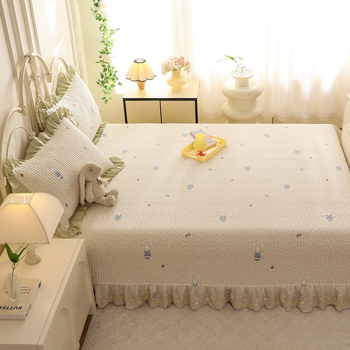 91家纺网 家纺一手货源 找家纺 美达家纺 2025新款全棉防滑榻榻米床护垫 奶呼兔兔-米