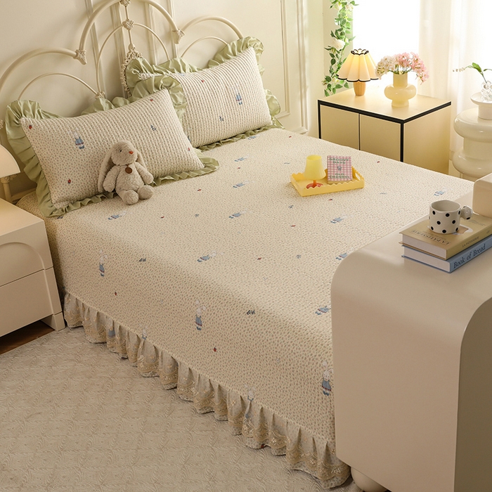 91家纺网 家纺一手货源 找家纺 美达家纺 2025新款全棉防滑榻榻米床护垫 奶呼兔兔-米