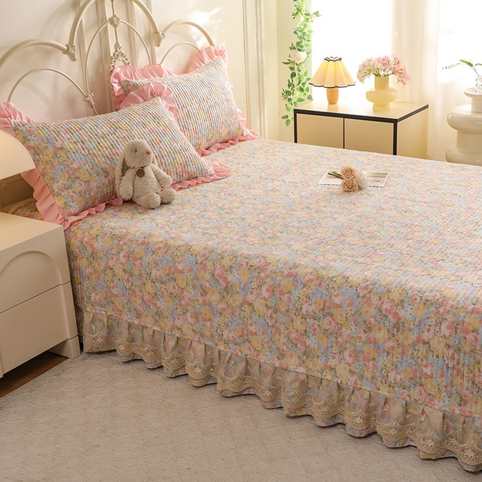 91家纺网 家纺一手货源 找家纺 美达家纺 2025新款全棉防滑榻榻米床护垫 暖阳绿意