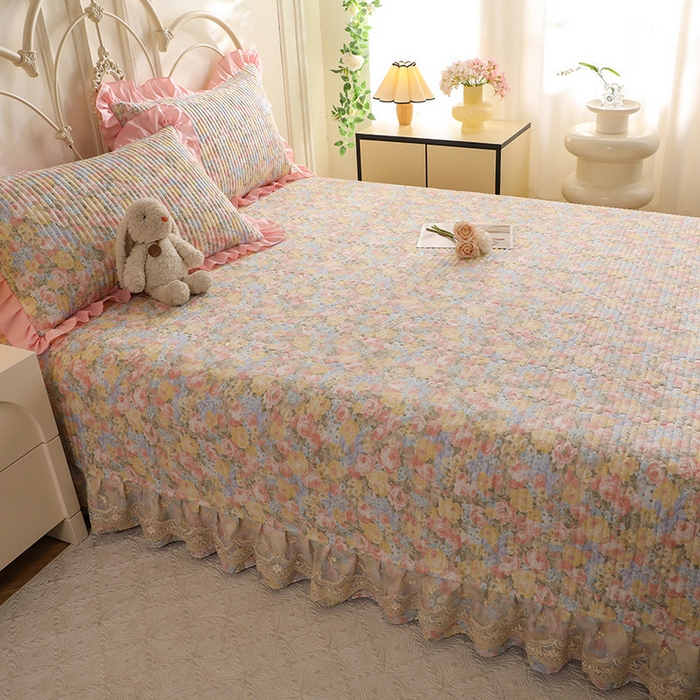 91家纺网 家纺一手货源 找家纺 美达家纺 2025新款全棉防滑榻榻米床护垫 暖阳绿意