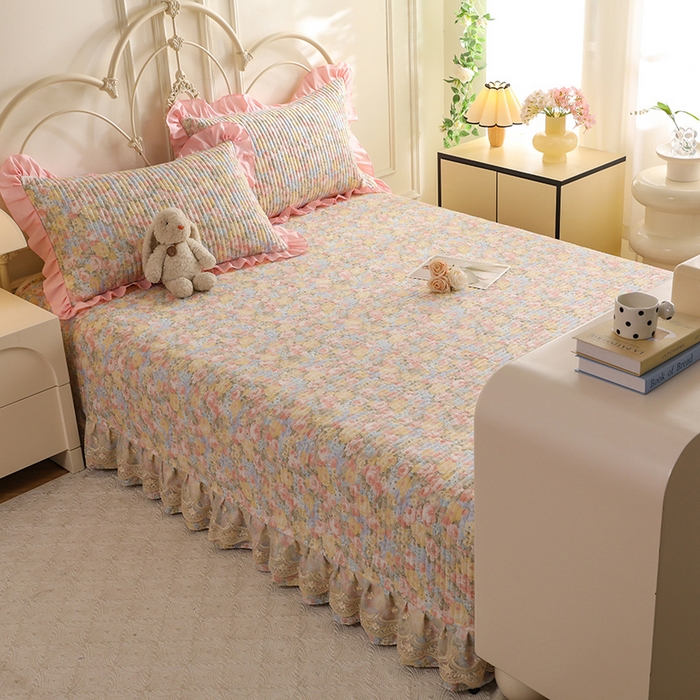 91家纺网 家纺一手货源 找家纺 美达家纺 2025新款全棉防滑榻榻米床护垫 暖阳绿意