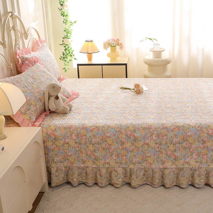 91家纺网 家纺一手货源 找家纺 美达家纺 2025新款全棉防滑榻榻米床护垫 暖阳绿意