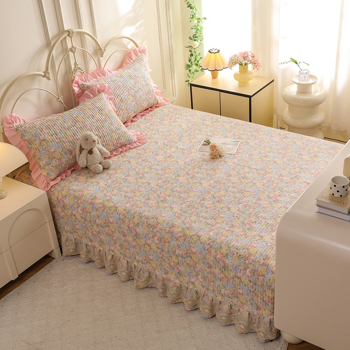 91家纺网 家纺一手货源 找家纺 美达家纺 2025新款全棉防滑榻榻米床护垫 暖阳绿意