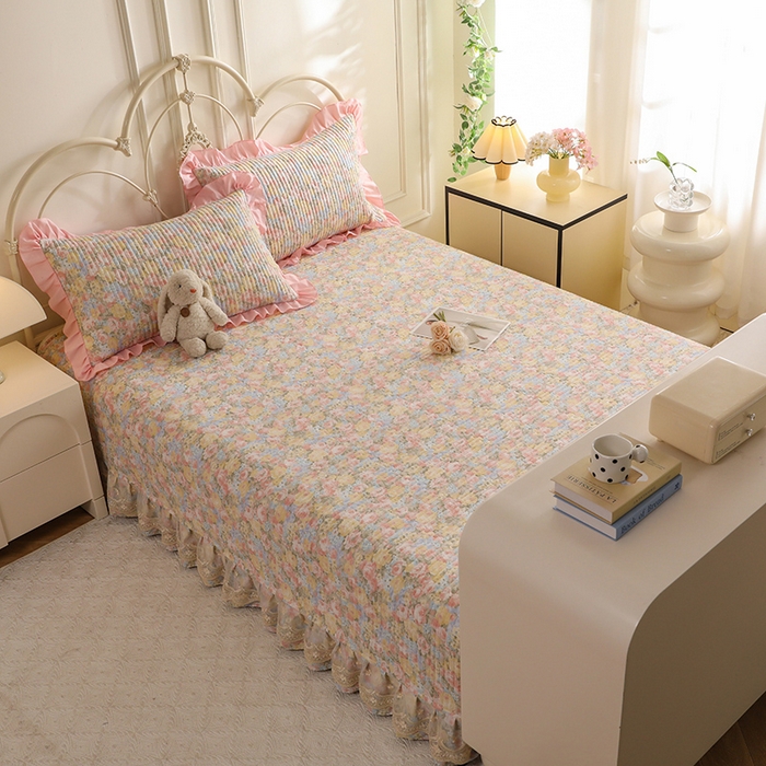 91家纺网 家纺一手货源 找家纺 美达家纺 2025新款全棉防滑榻榻米床护垫 暖阳绿意