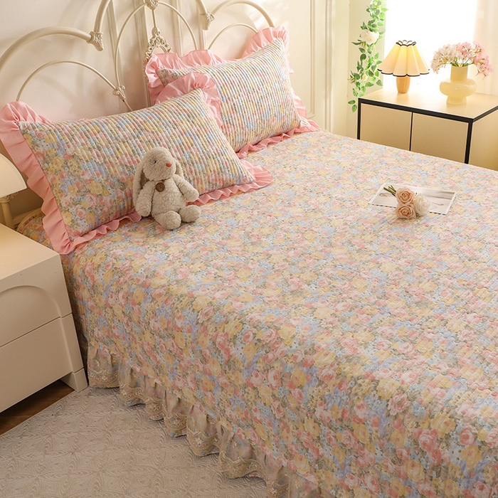 91家纺网 家纺一手货源 找家纺 美达家纺 2025新款全棉防滑榻榻米床护垫 暖阳绿意