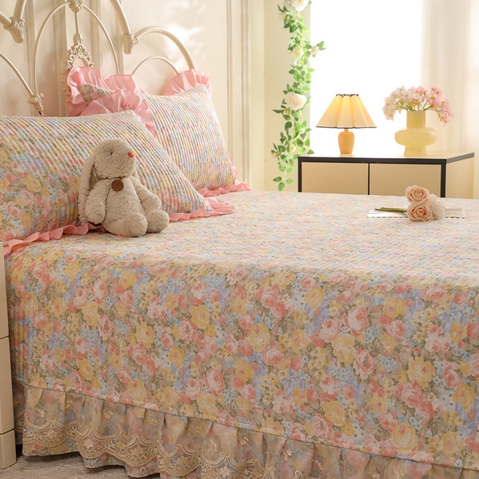 91家纺网 家纺一手货源 找家纺 美达家纺 2025新款全棉防滑榻榻米床护垫 暖阳绿意