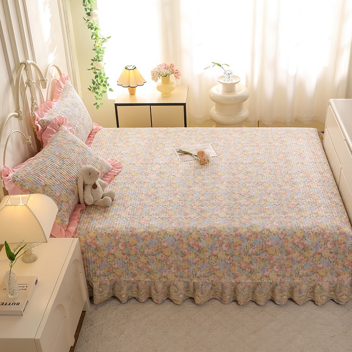 91家纺网 家纺一手货源 找家纺 美达家纺 2025新款全棉防滑榻榻米床护垫 暖阳绿意