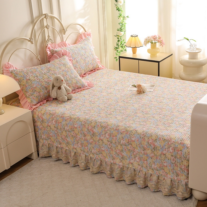 91家纺网 家纺一手货源 找家纺 美达家纺 2025新款全棉防滑榻榻米床护垫 暖阳绿意