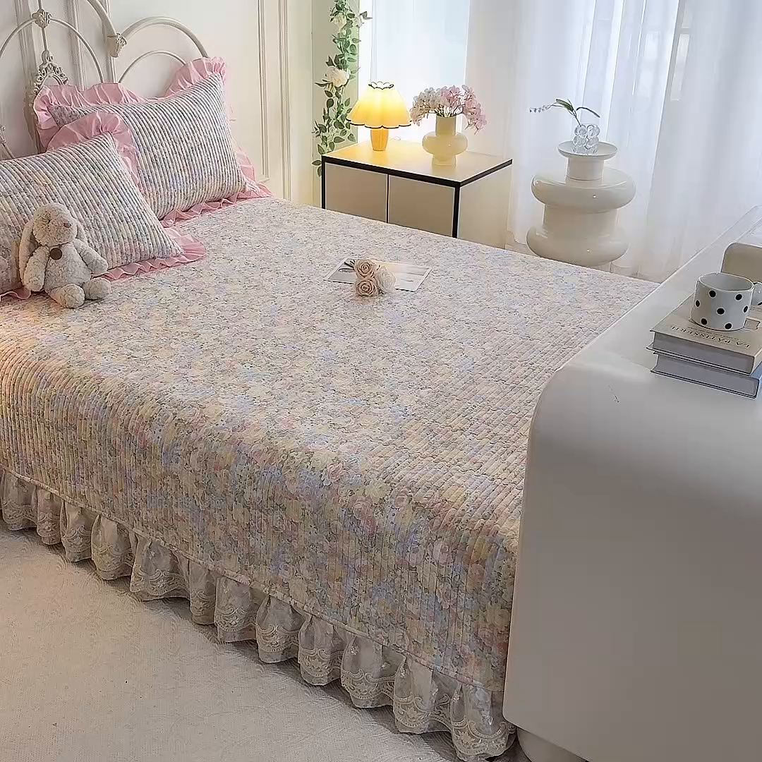 91家纺网 家纺一手货源 找家纺 美达家纺 2025新款全棉防滑榻榻米床护垫 暖阳绿意