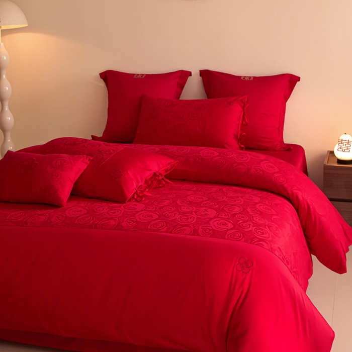 91家纺网 家纺一手货源 找家纺 （总）东方合美（原：皇家传奇） 2025新款全棉纯棉新中式刺绣婚庆多件套-爱你