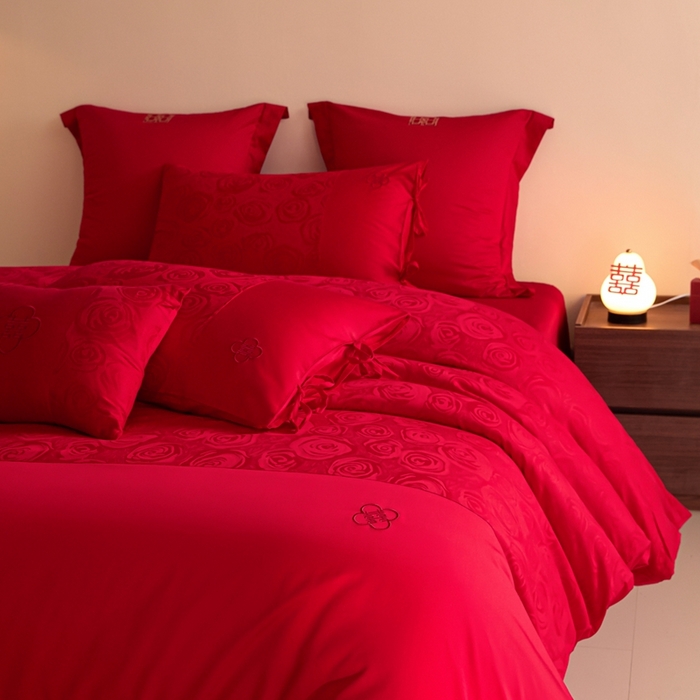 91家纺网 家纺一手货源 找家纺 （总）东方合美（原：皇家传奇） 2025新款全棉纯棉新中式刺绣婚庆多件套-爱你