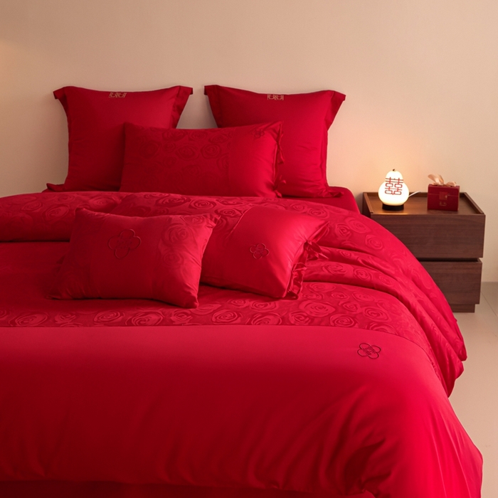 91家纺网 家纺一手货源 找家纺 （总）东方合美（原：皇家传奇） 2025新款全棉纯棉新中式刺绣婚庆多件套-爱你