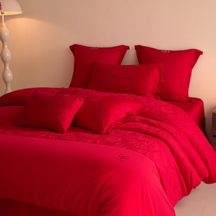 91家纺网 家纺一手货源 找家纺 （总）东方合美（原：皇家传奇） 2025新款全棉纯棉新中式刺绣婚庆多件套-爱你