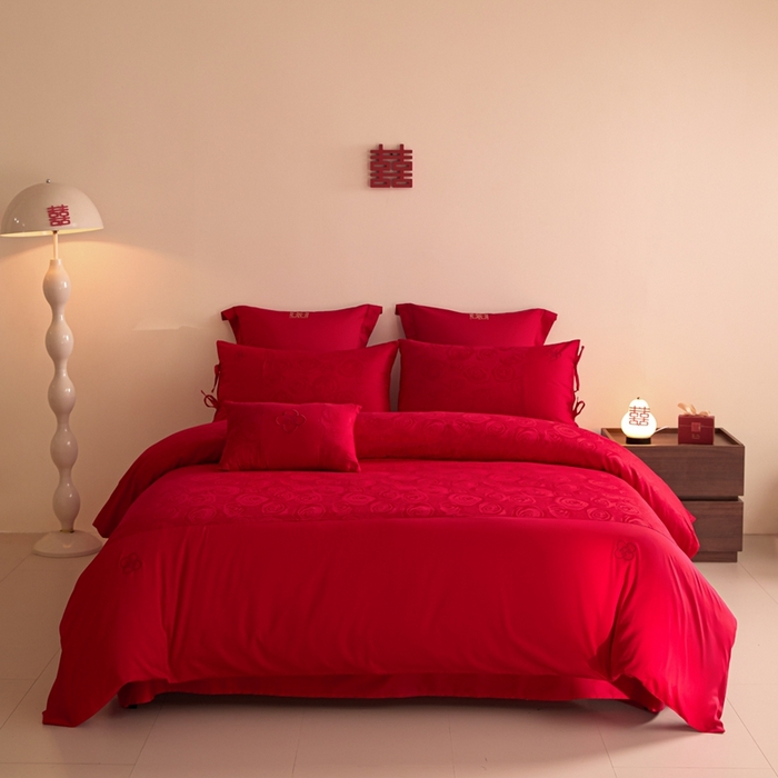 东方合美（原：皇家传奇） 2025新款全棉纯棉新中式刺绣婚庆多件套-爱你 爱你-红