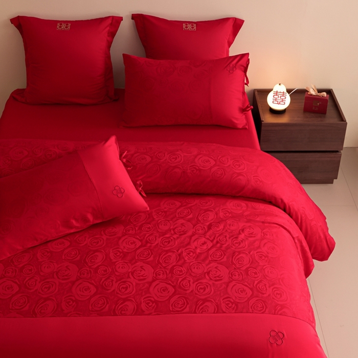 91家纺网 家纺一手货源 找家纺 东方合美（原：皇家传奇） 2025新款全棉纯棉新中式刺绣婚庆多件套-爱你 爱你-红