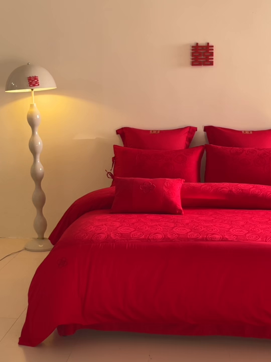 91家纺网 家纺一手货源 找家纺 东方合美（原：皇家传奇） 2025新款全棉纯棉新中式刺绣婚庆多件套-爱你 爱你-红