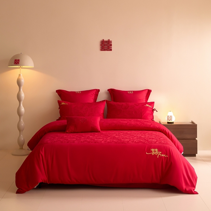 东方合美（原：皇家传奇） 2025新款全棉纯棉新中式刺绣婚庆多件套-爱你 爱你-金