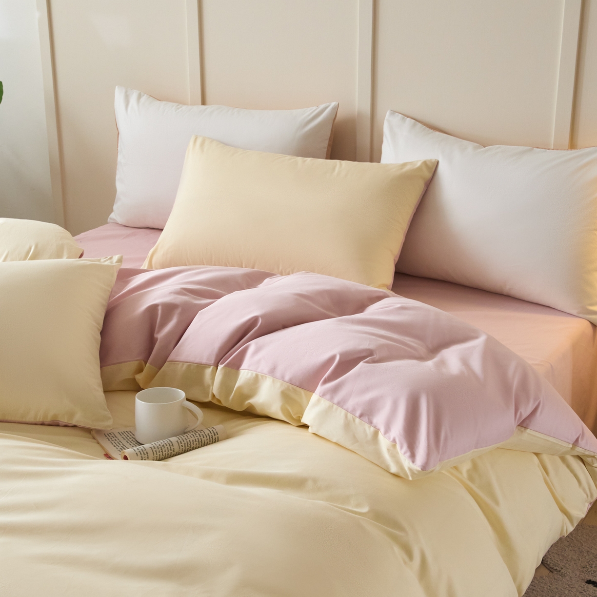 91家纺网 家纺一手货源 找家纺 （总）乐美家纺 2025新款全棉纯棉纯色双拼多规格四件套