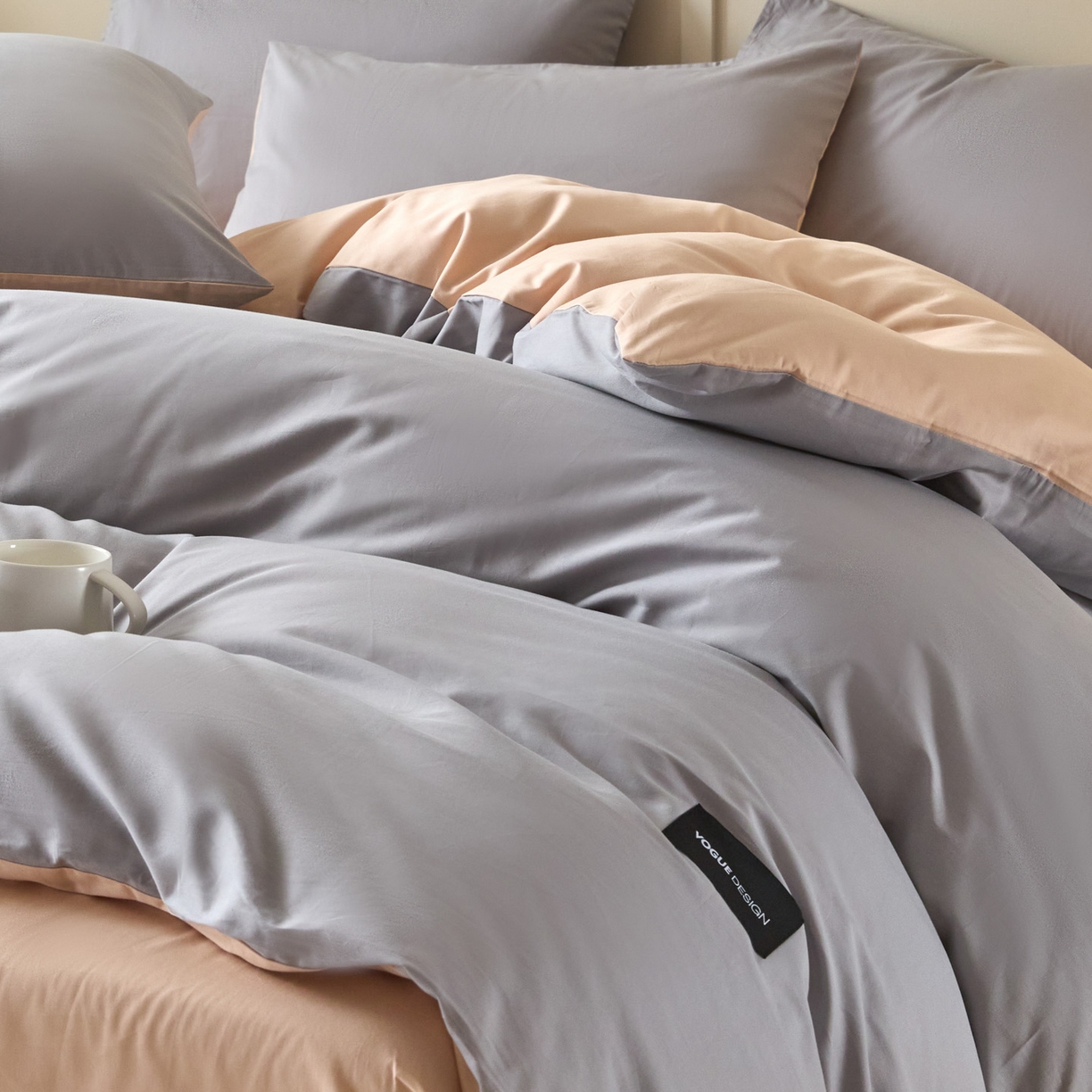 91家纺网 家纺一手货源 找家纺 乐美家纺 2025新款全棉纯棉纯色双拼多规格四件套 石灰+米杏