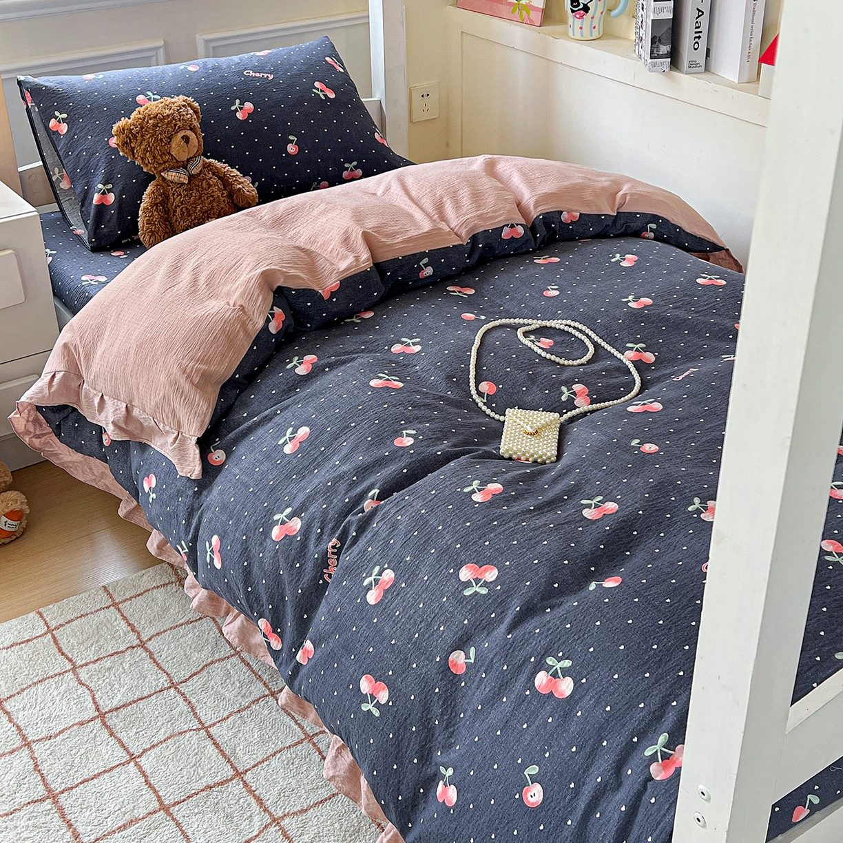 91家纺网 家纺一手货源 找家纺 （总）纽缦家纺 2025新款云感提花双层纱韩版三件套宿舍三件套上下铺三件套