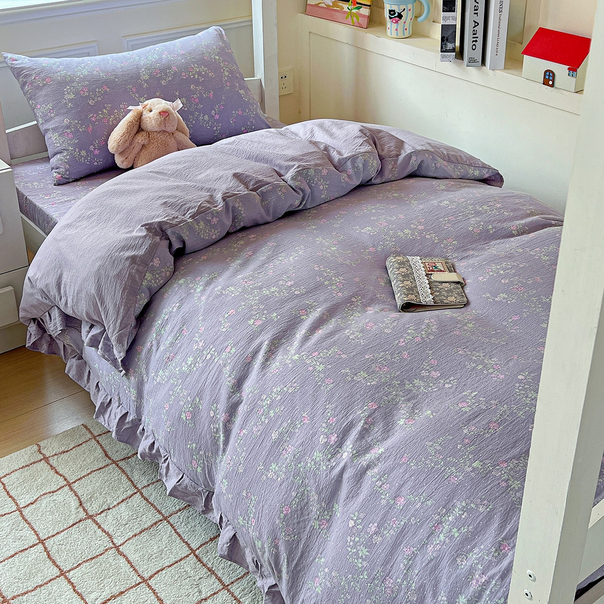 91家纺网 家纺一手货源 找家纺 （总）纽缦家纺 2025新款云感提花双层纱韩版三件套宿舍三件套上下铺三件套